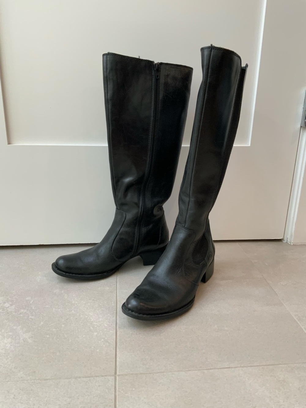 Born Black Knee-High Leather Heeled Boots